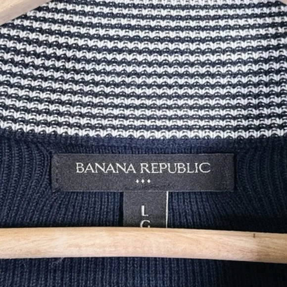 Banana Republic Navy Full Zip  Horizontal Stripe Sweater Cardigan - Picture 10 of 14